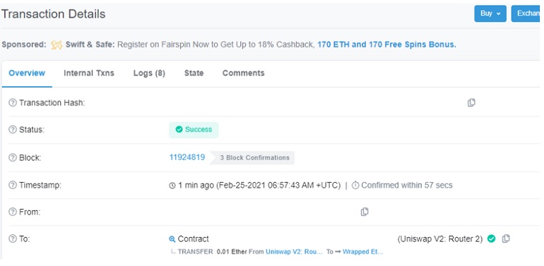 Transaction Details Uniswap