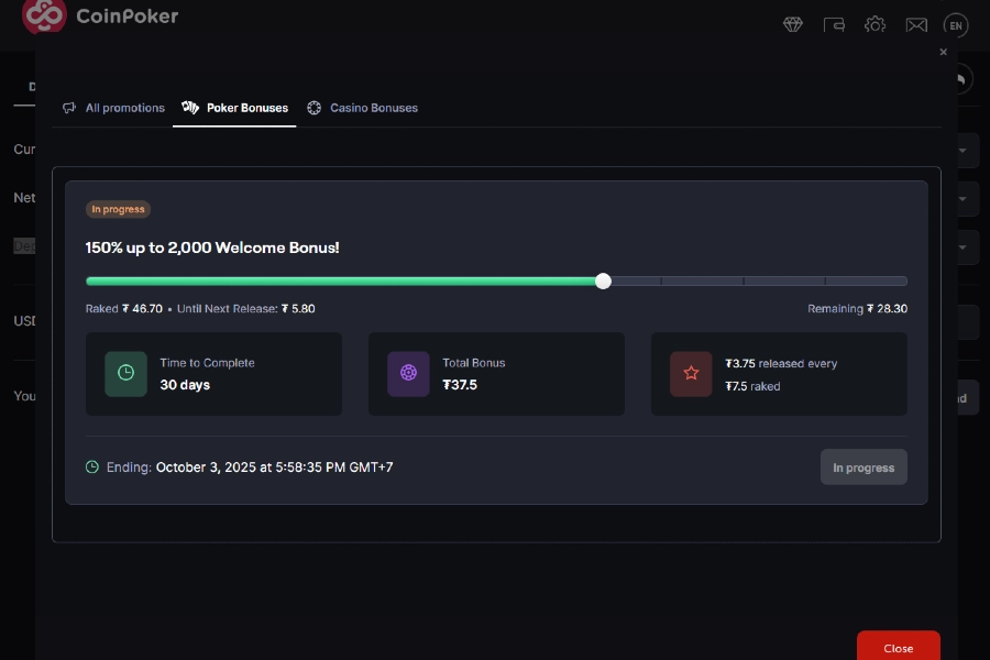 Bonus in denaro reale e rakeback settimanale