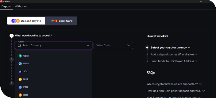 Deposita criptovalute o fiat
